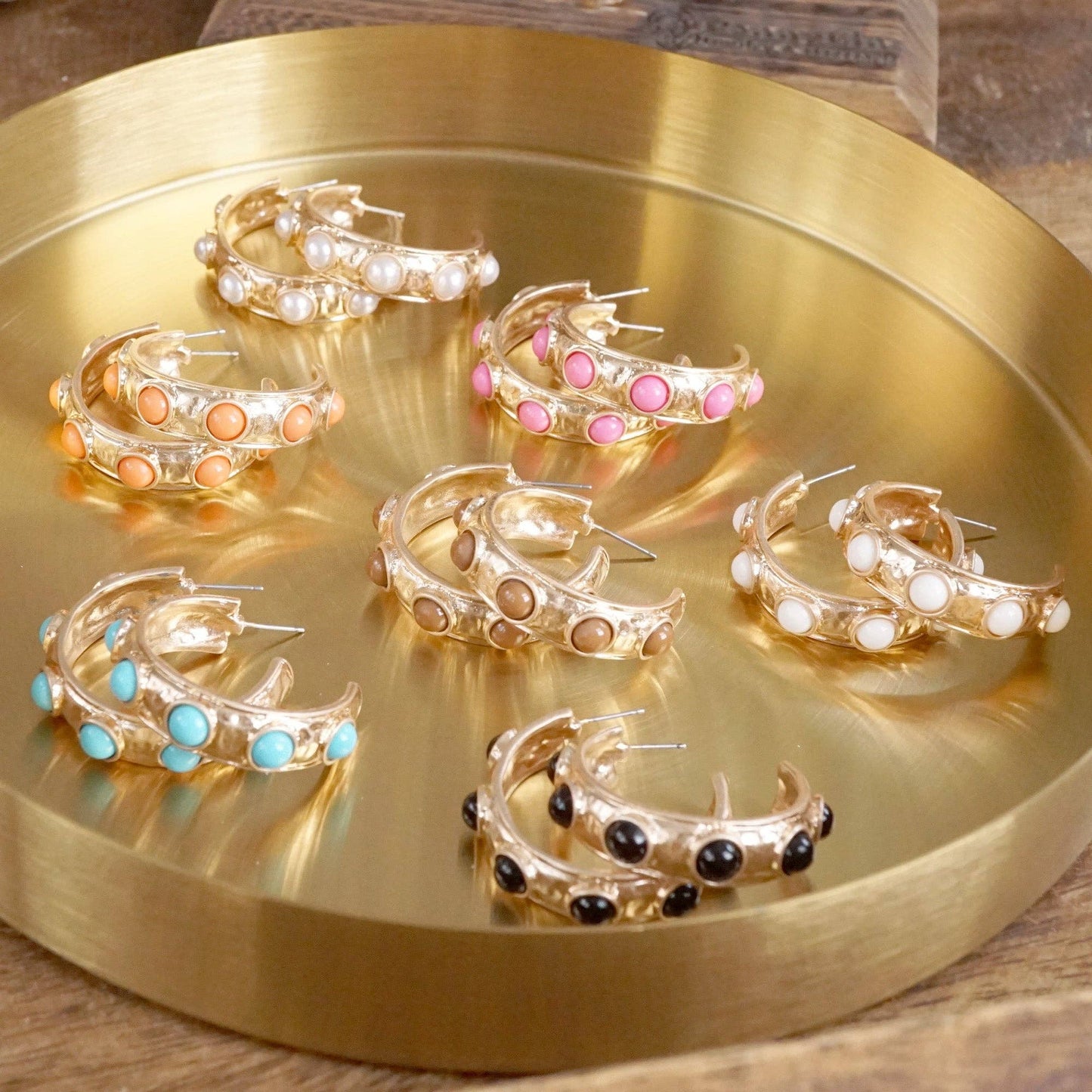 Jeweled Bubble Hoop Earrings – Colorful Acrylic Cabochons: Navy