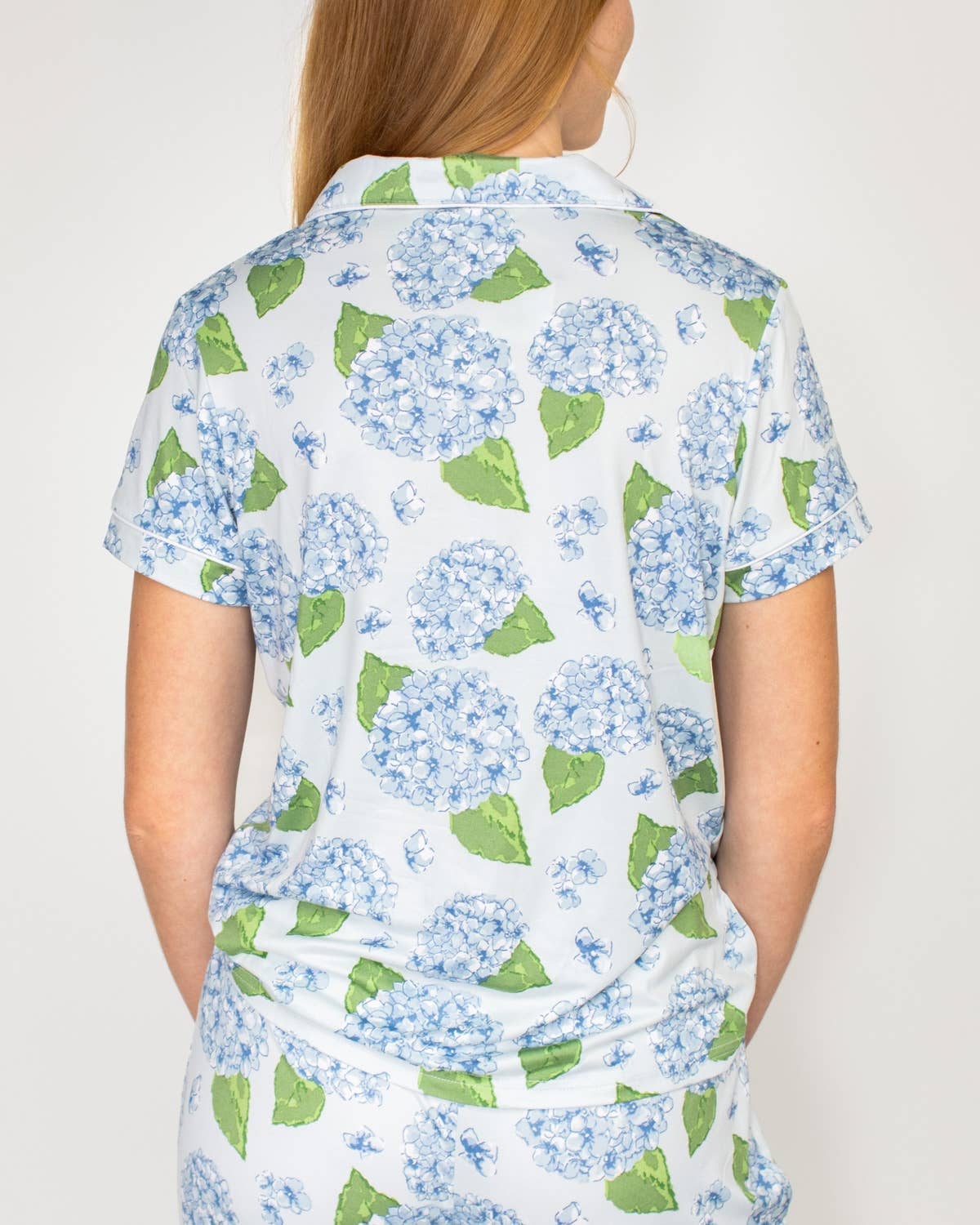 Hydrangea Short Sleeve Button Up Sleep Shirt   Illusion/Blue/Green  Large