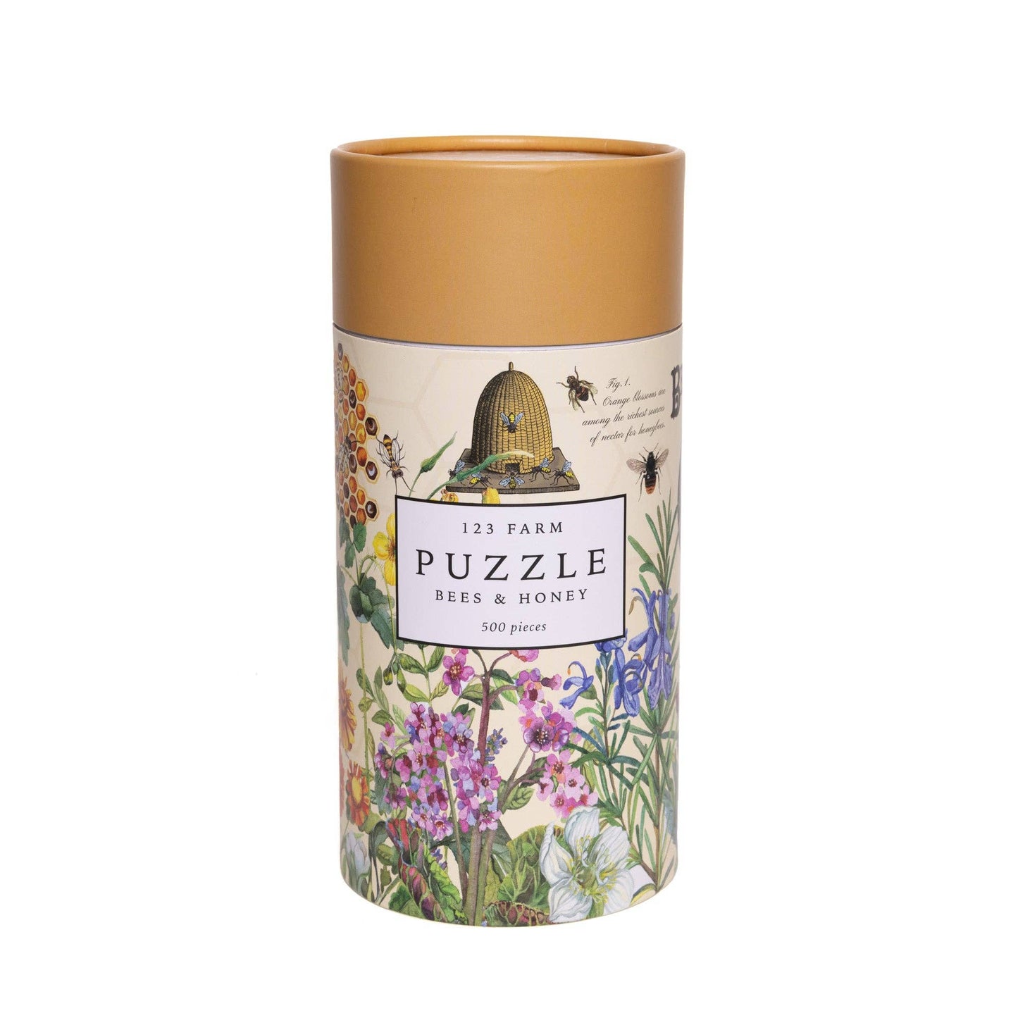 123 Farm - Bees & Honey Puzzle – 500 Pc Tube with Vintage Illustrations