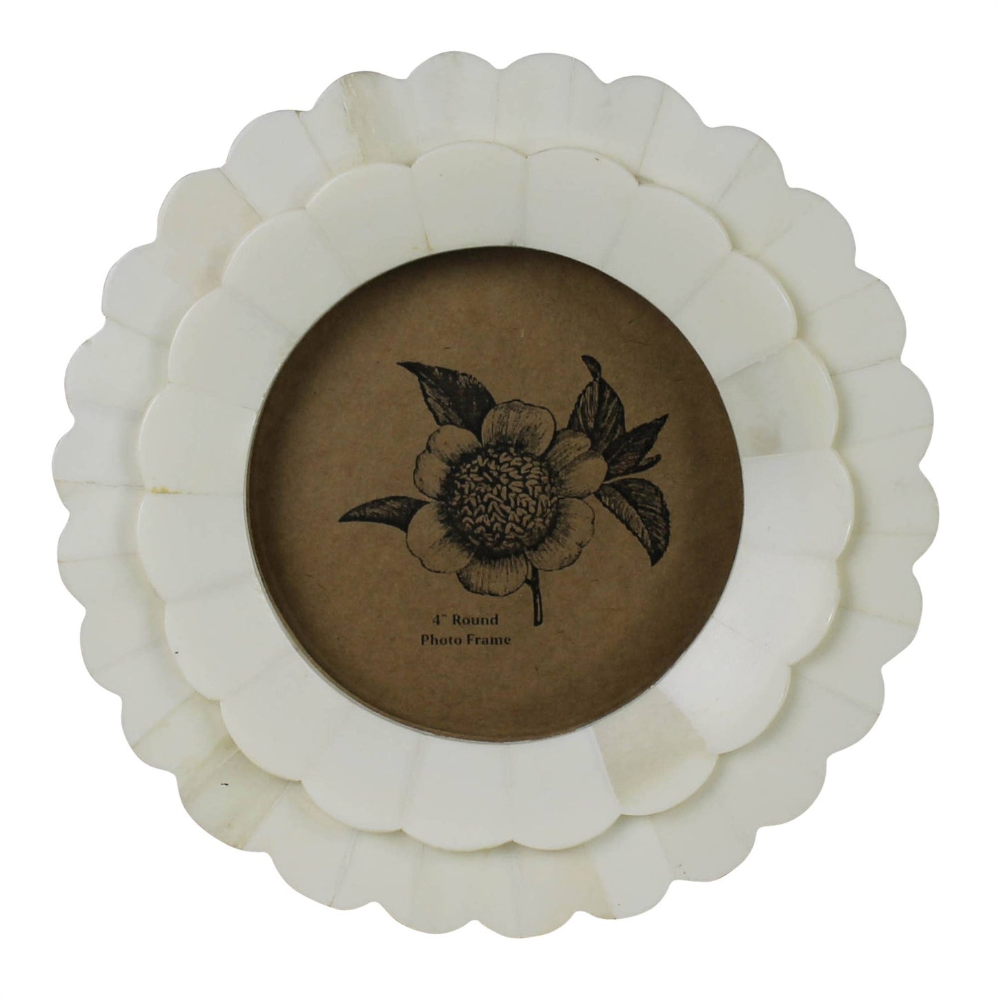 Petal Round Frame, White Bone - 4 inch