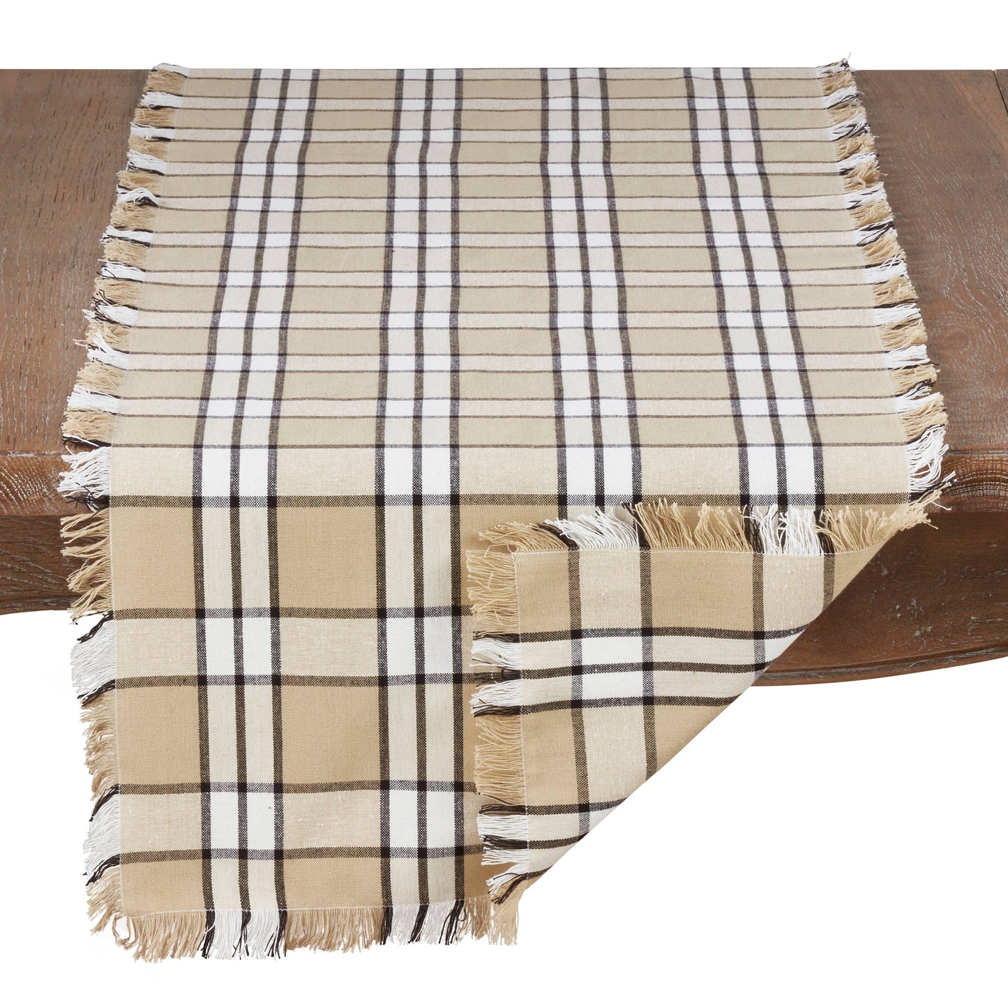 Plaid Runner - Softly Frayed Edge: Khaki / 16"x72"