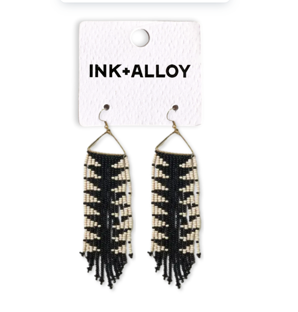 Emilie Arrow Beaded Fringe Earrings Black