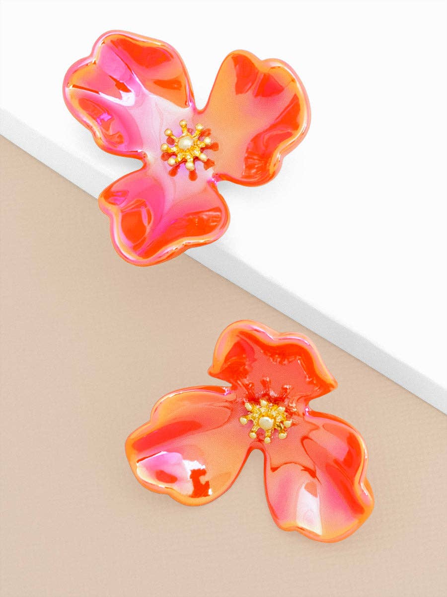 Iridescent Resin 3-Petal Stud Earring: H.PNK