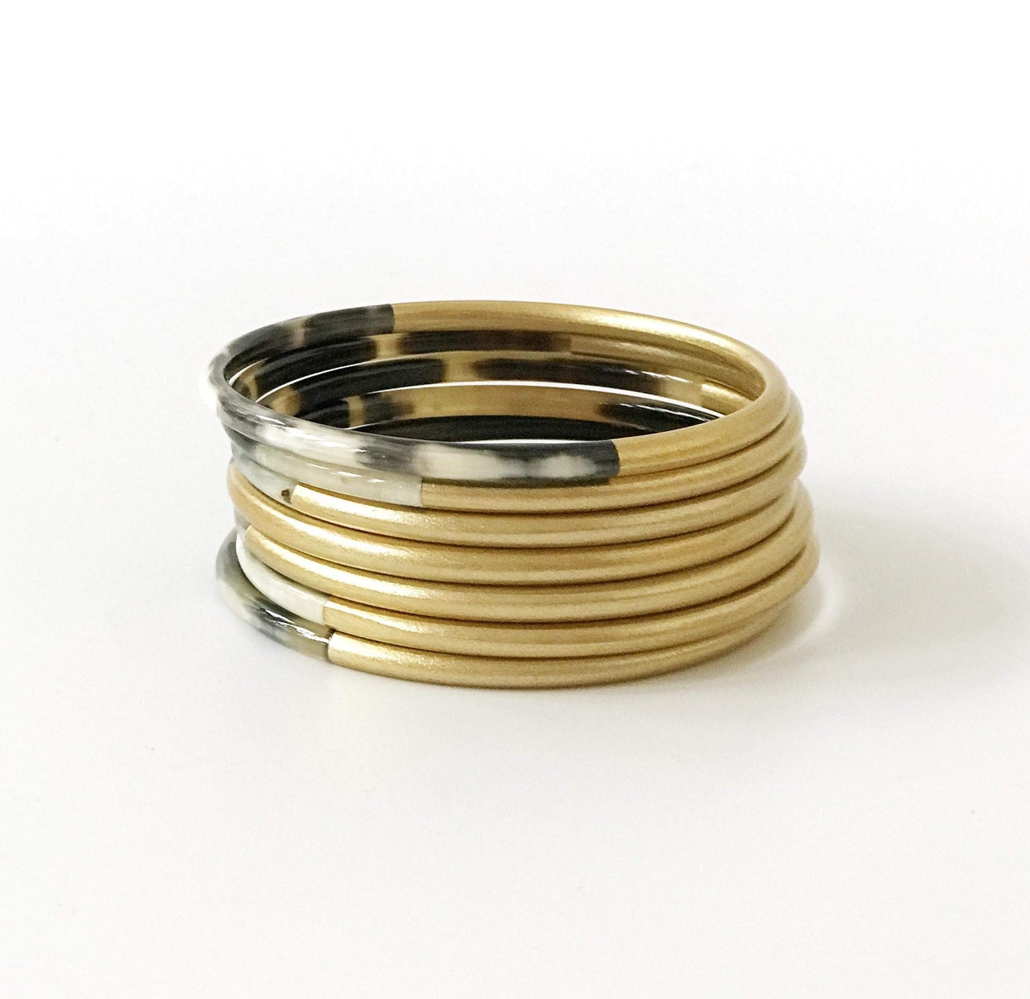 Shiny Gold And Dark Horn Bangle Each