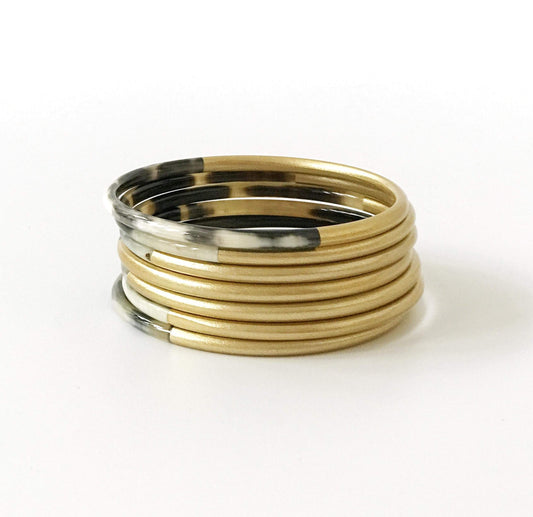 Shiny Gold And Dark Horn Bangle Each