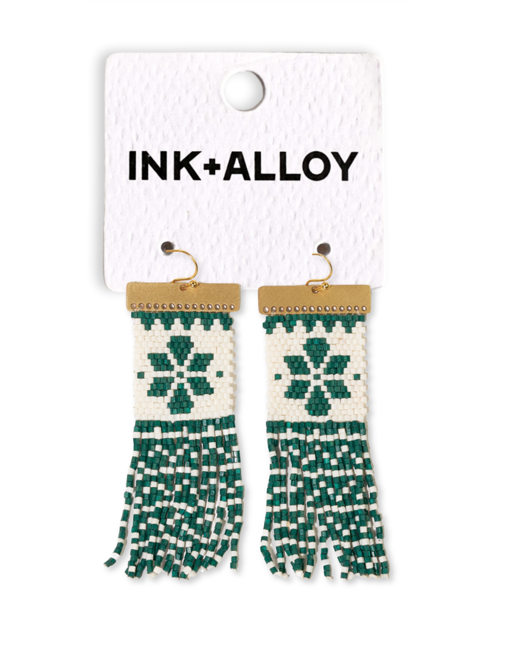 Ink +Alloy Lauren Holiday Beaded Fringe Earrings Green