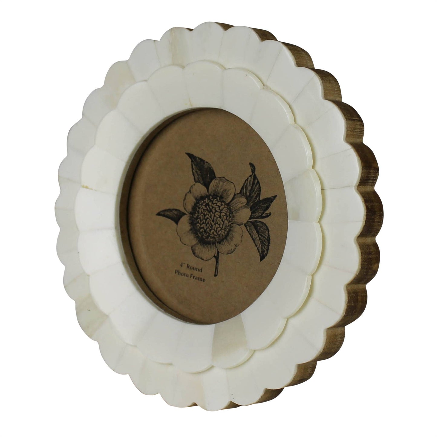 Petal Round Frame, White Bone - 4 inch