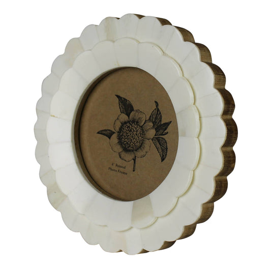 Petal Round Frame, White Bone - 4 inch