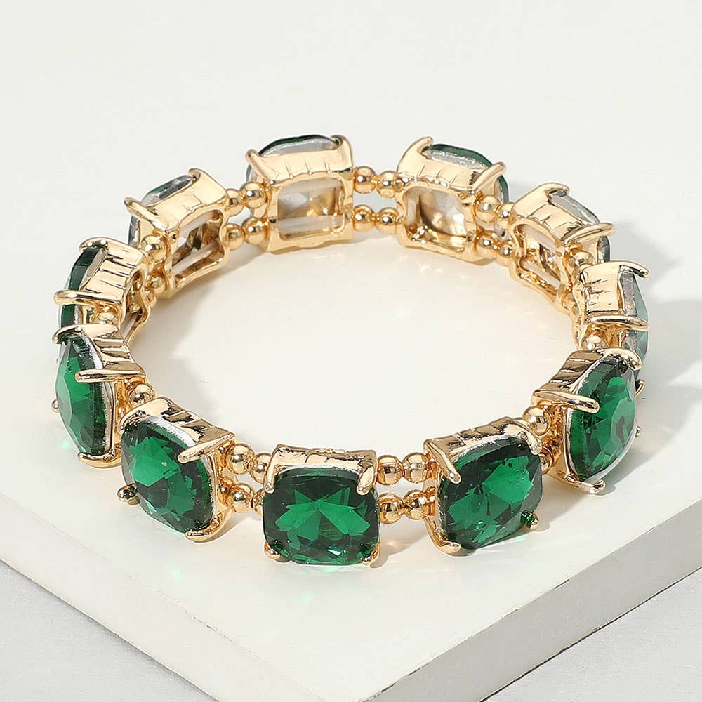 Cushion Square Stone Stretch Evening Bracelet: Opal Pink