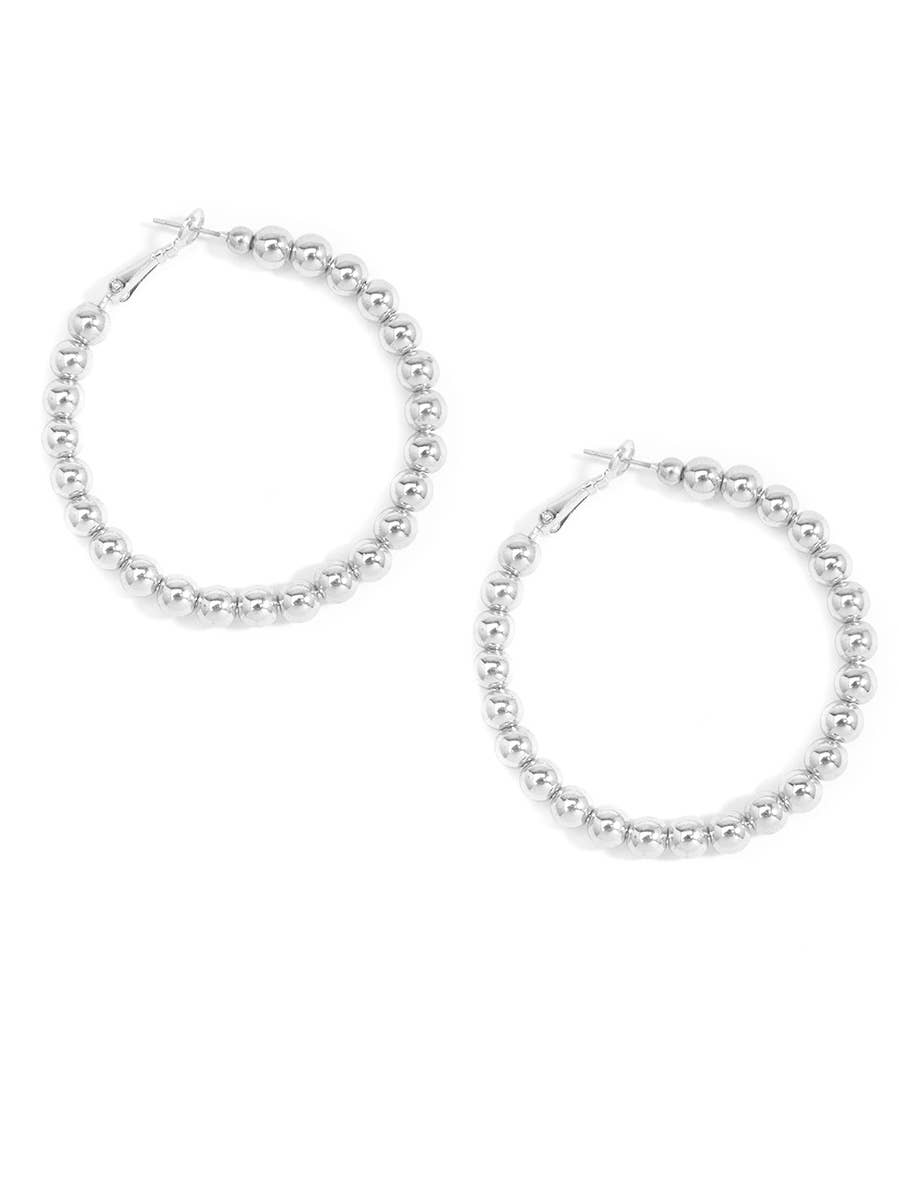 Metal Pearly Hoop Earring: Rhodium