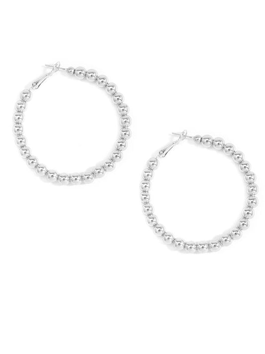 Metal Pearly Hoop Earring: Rhodium