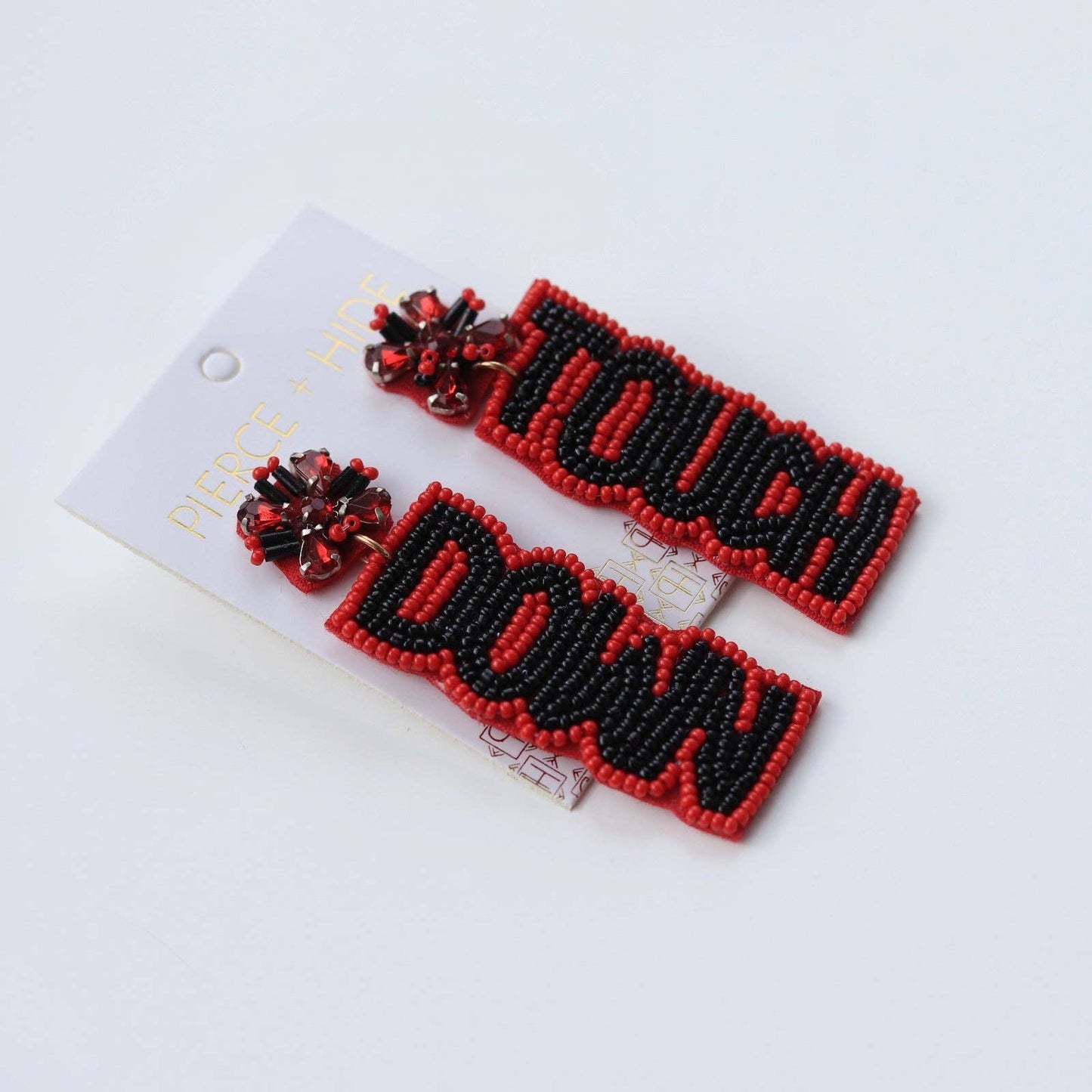 Custom Beaded Red/Black Touch Down Earrings | GAME DAY EARRINGS