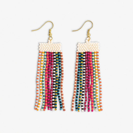 Adaline Alternating Two-Tone Strands Beaded Fringe Earring Multicolor Wholesale