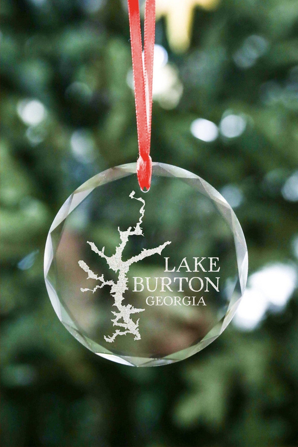 Glass Lake Rabun -Lake Map Ornament - Etched Crystal Ornament: 3.25" Glass Ornament