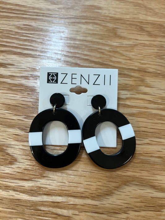 Zenzii color block oval drop earring black/white