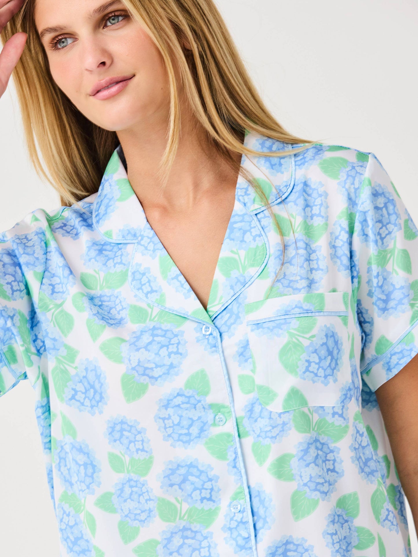 Women's Charlotte Satin Short Sleeve Shirt| with Summerfair Blue