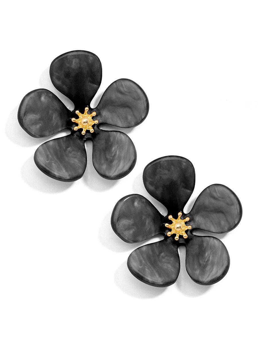 Glistening Resin Flower Stud Earring: L.BLU