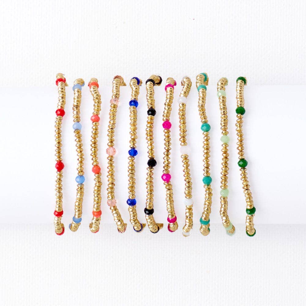 Ashley Small Brass + Crystal Stretch Bracelet Coral + Gold Wholesale