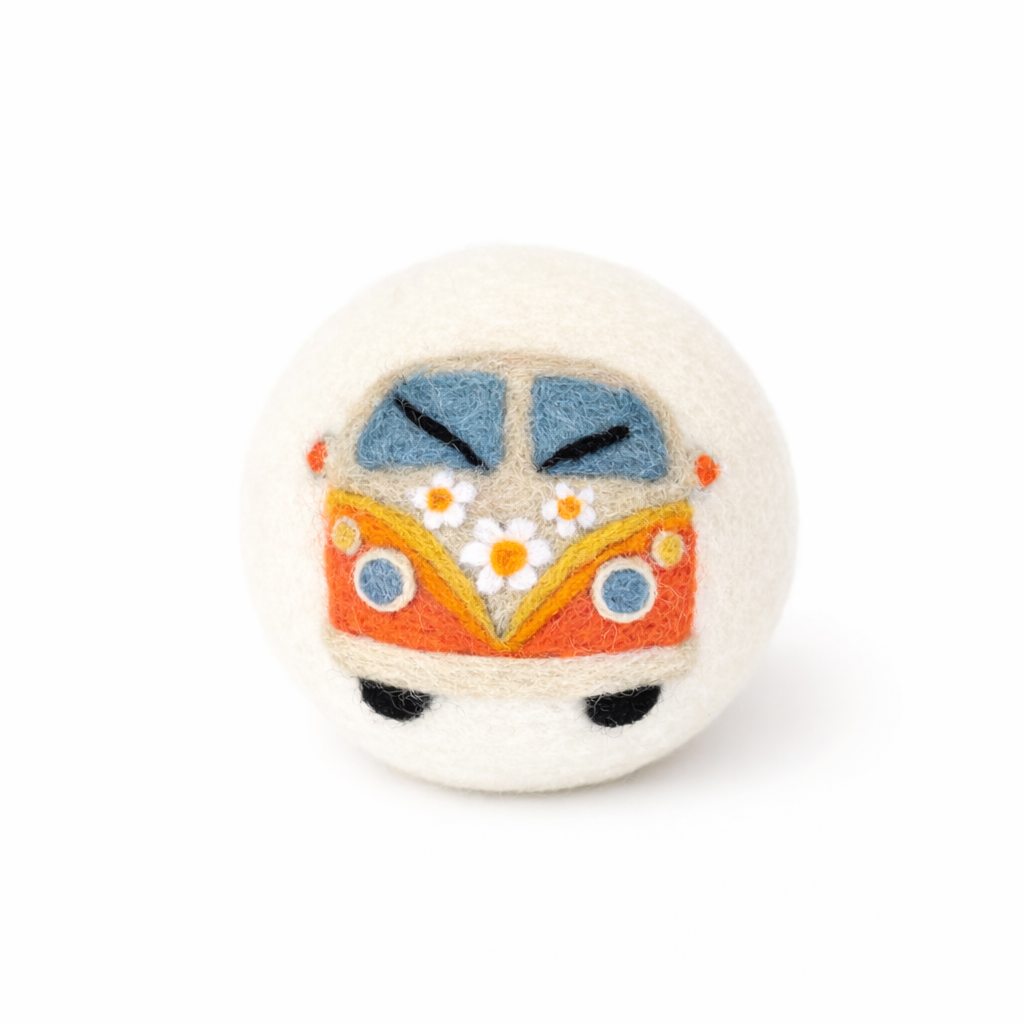 Hippie Collection: Eco Wool Dryer Balls Fair Trade: Orange Hippie Bus