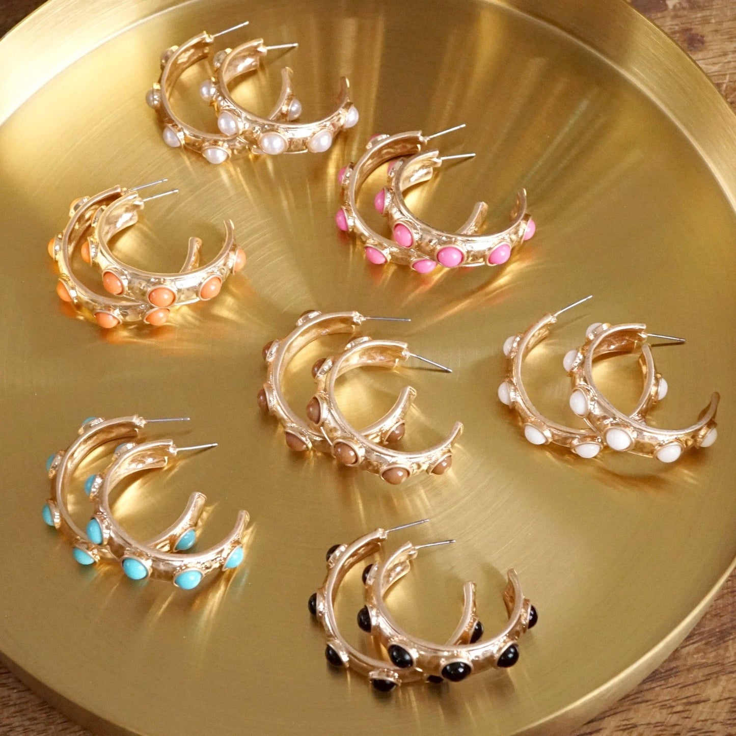 Jeweled Bubble Hoop Earrings – Colorful Acrylic Cabochons: Black