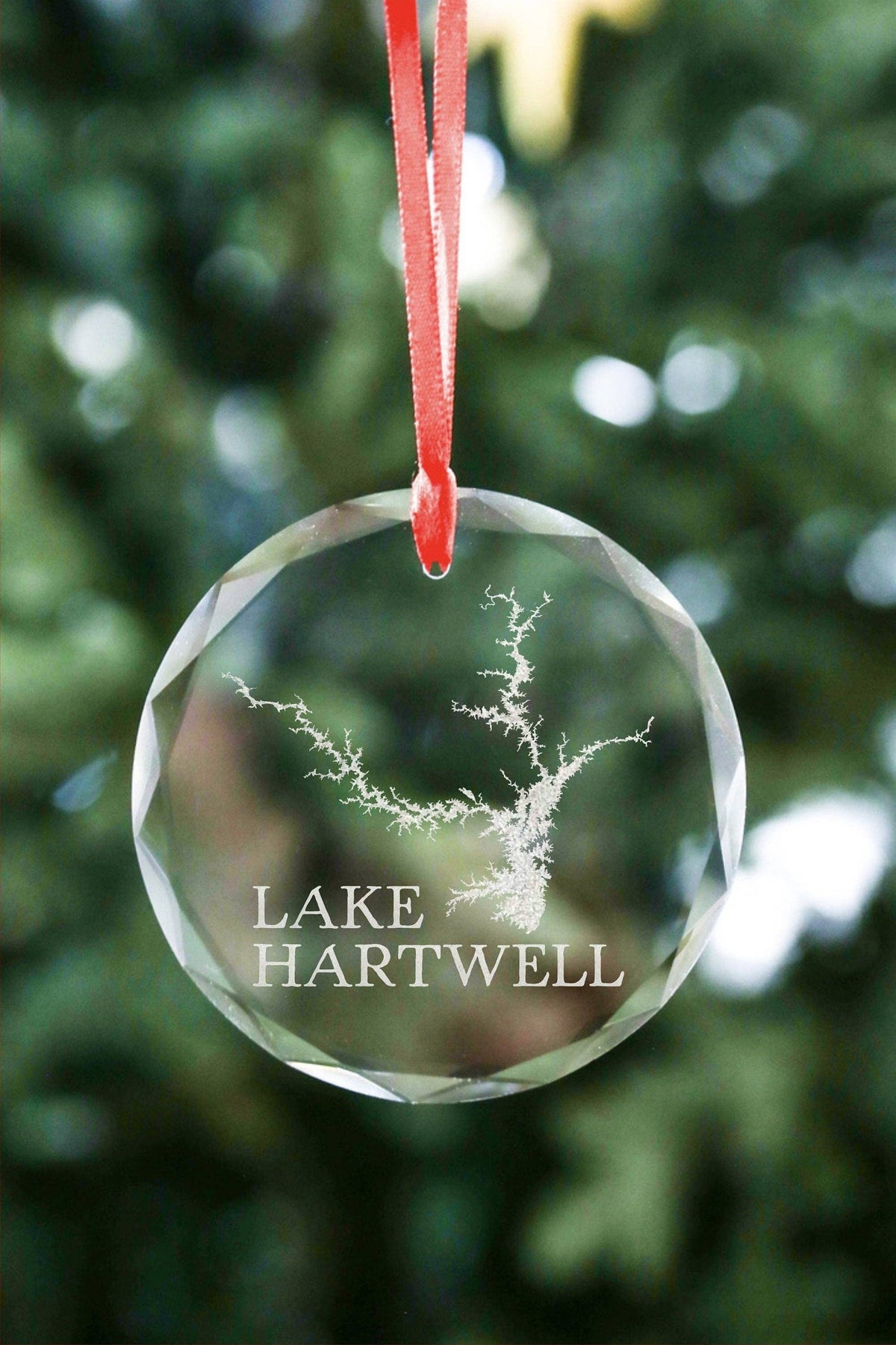Glass Lake Rabun -Lake Map Ornament - Etched Crystal Ornament: 3.25" Glass Ornament