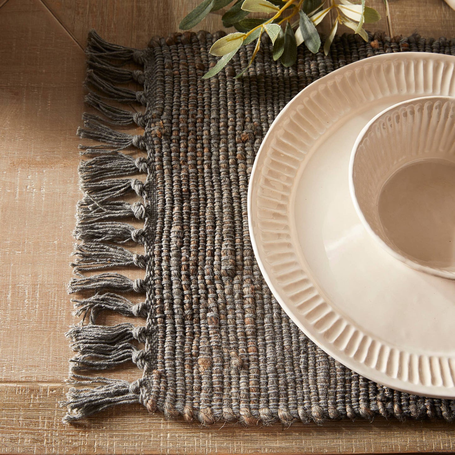 Rae Woven Fringe Placemat Grey