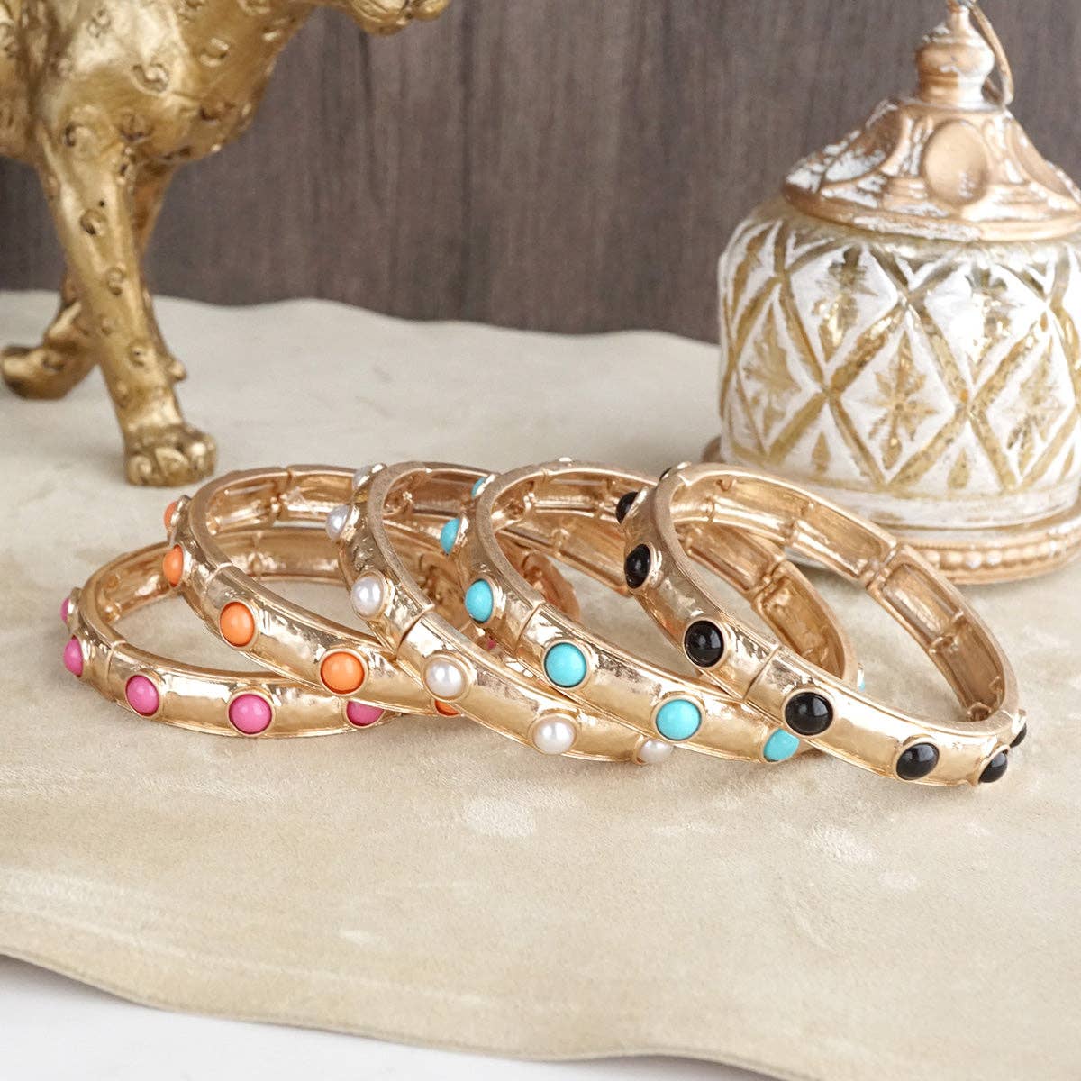 Timeless Charm – Slim Cabochon Eternity Bangle: Pink
