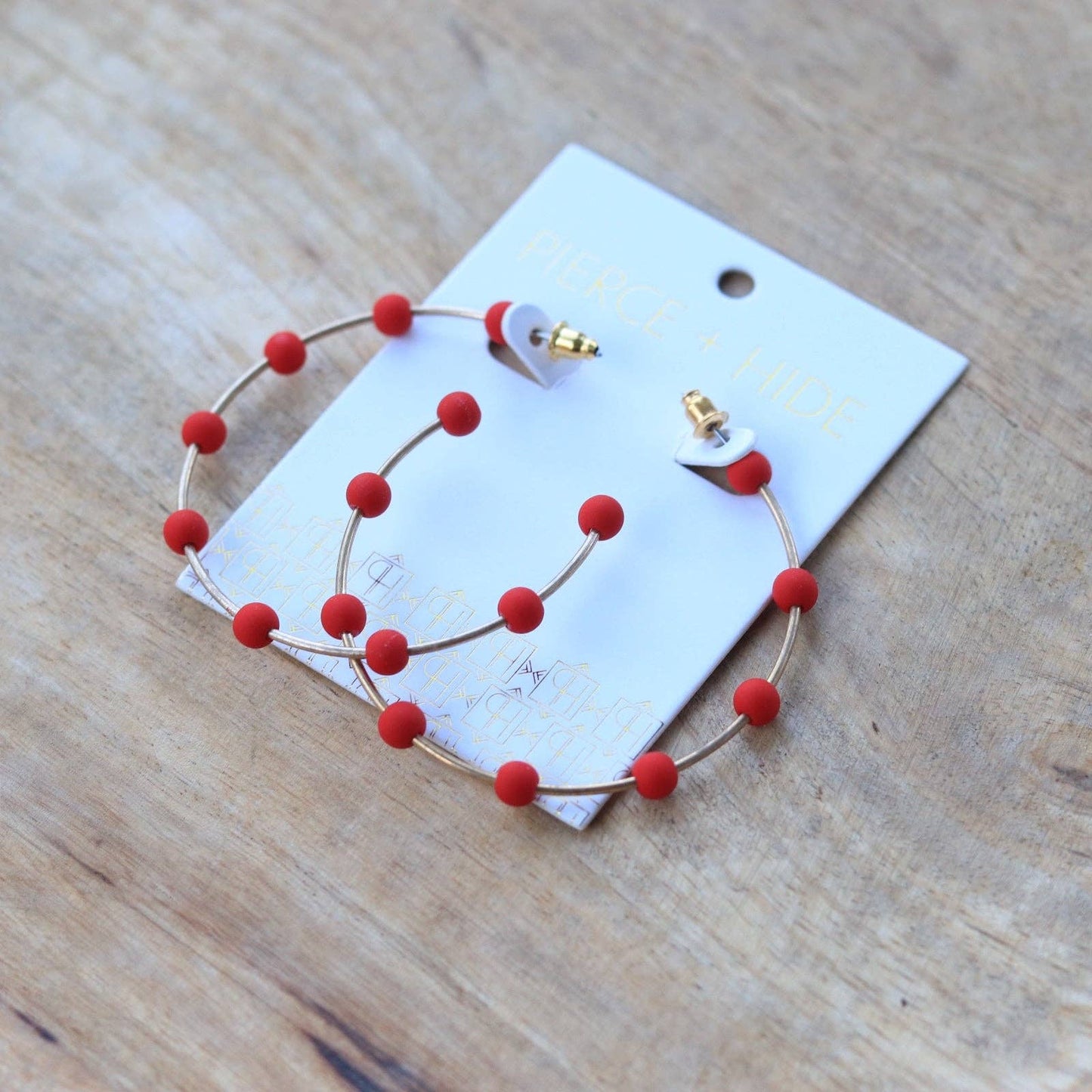 Red & Gold Bead Hoop Earrings | Polymer Clay Bead Hoop