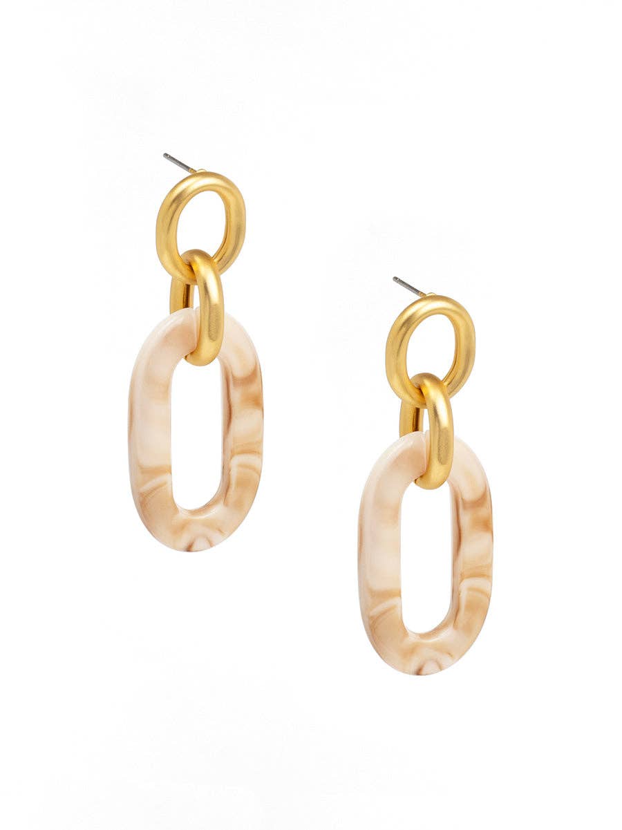 Marbled Beige Resin & Matte Gold Drop Earring: BEI