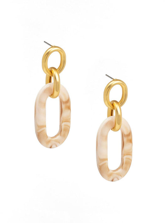 Marbled Beige Resin & Matte Gold Drop Earring: BEI