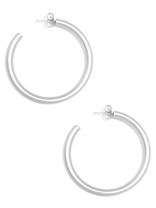Matte Finish Large Hoop Earring: Matte Silver