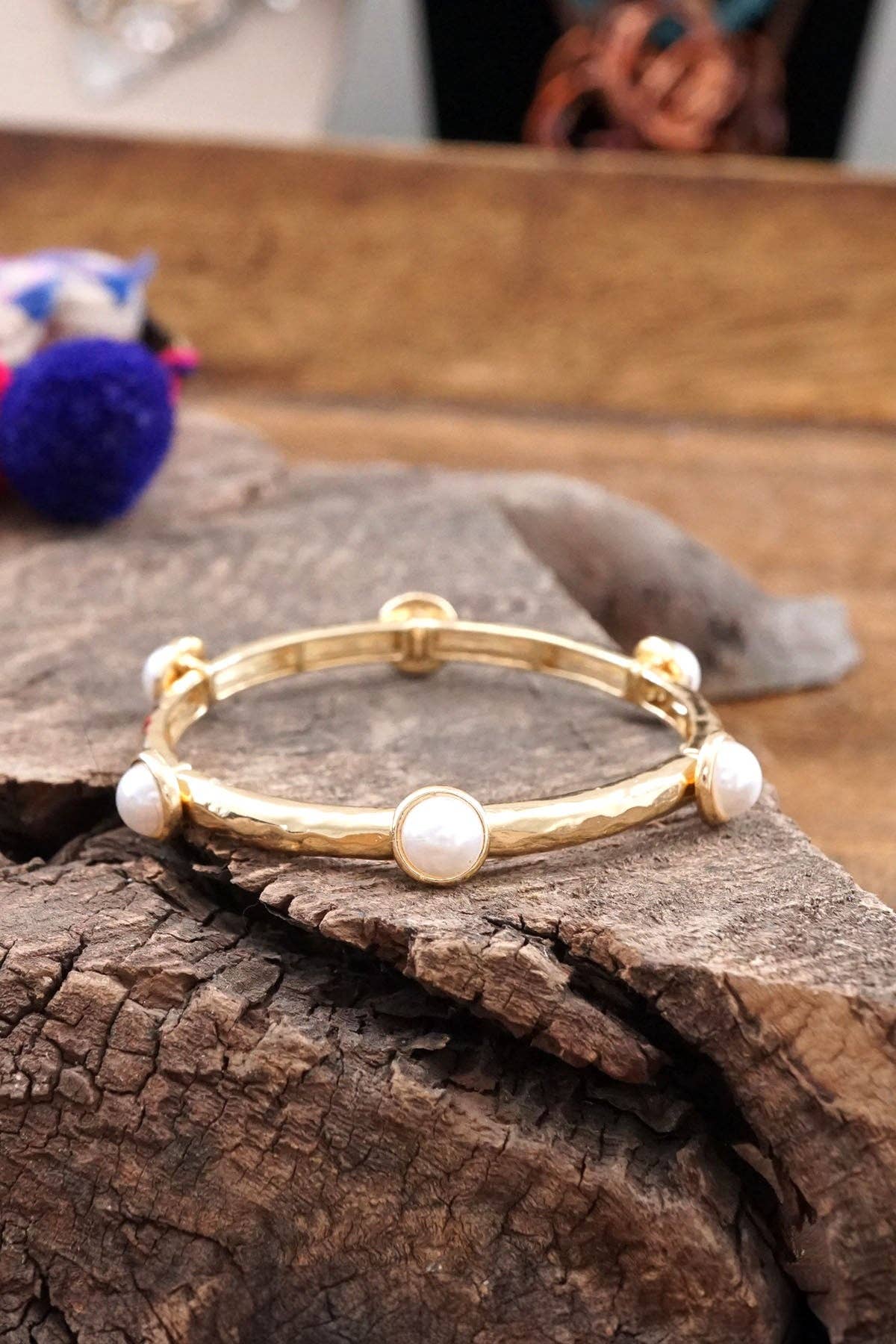 Jeweled Golden Bangle with semi precious stone dots: Turquoise