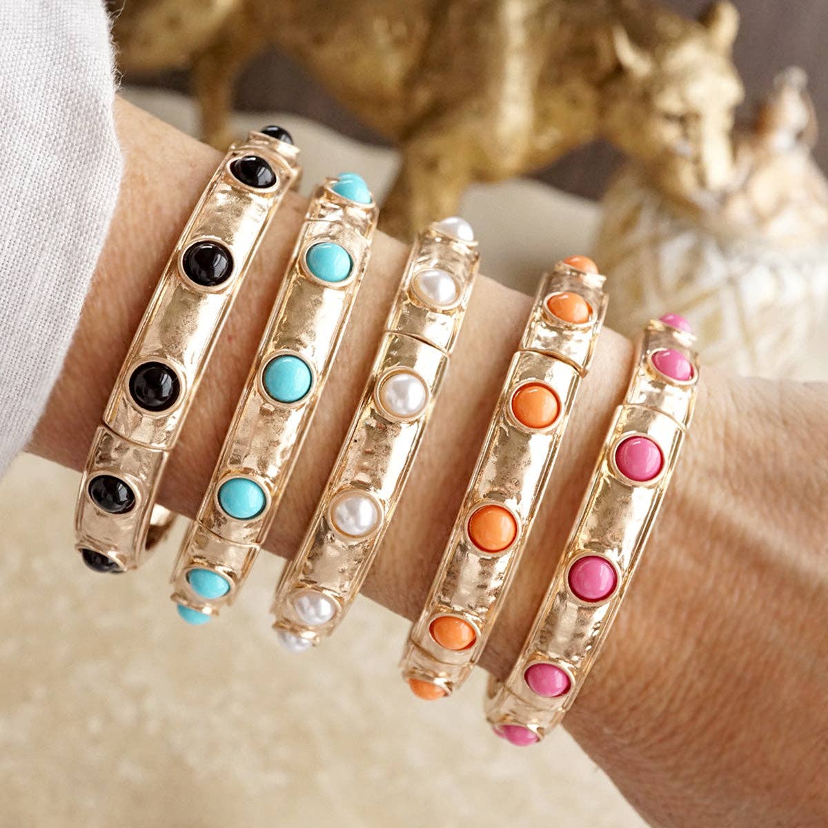 Timeless Charm – Slim Cabochon Eternity Bangle: Brown