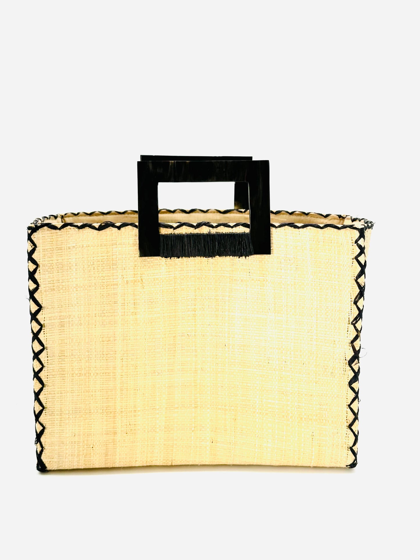 Stevie Square Straw Handbag with Horn Handles: Lollipop