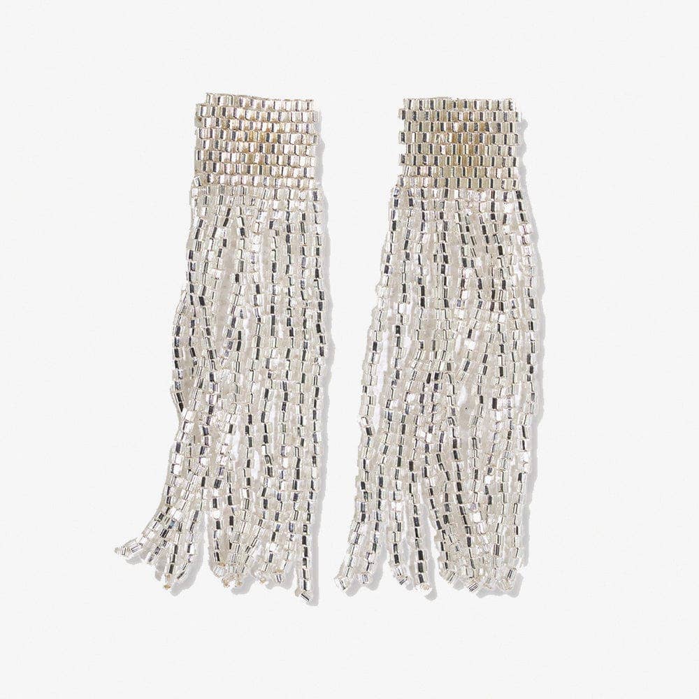 Marilyn Solid Beaded Fringe Earring Silver