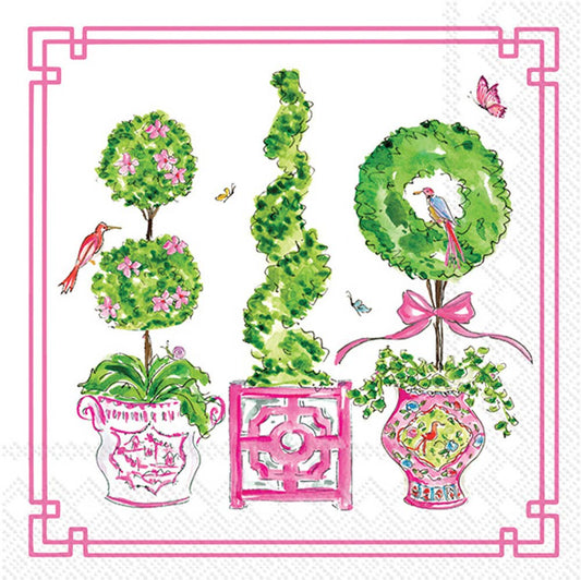 Paper Cocktail Napkins 20 Ct Pink Topiaries Rosanne Beck