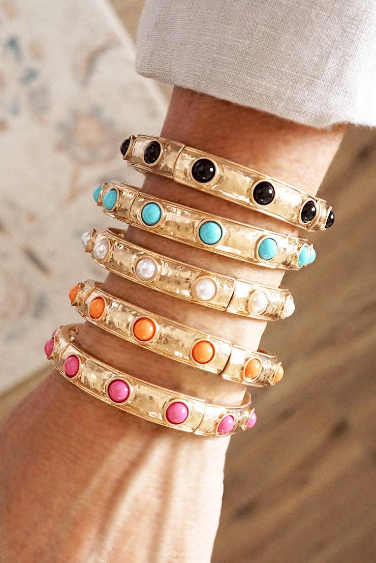 Timeless Charm – Slim Cabochon Eternity Bangle: Black
