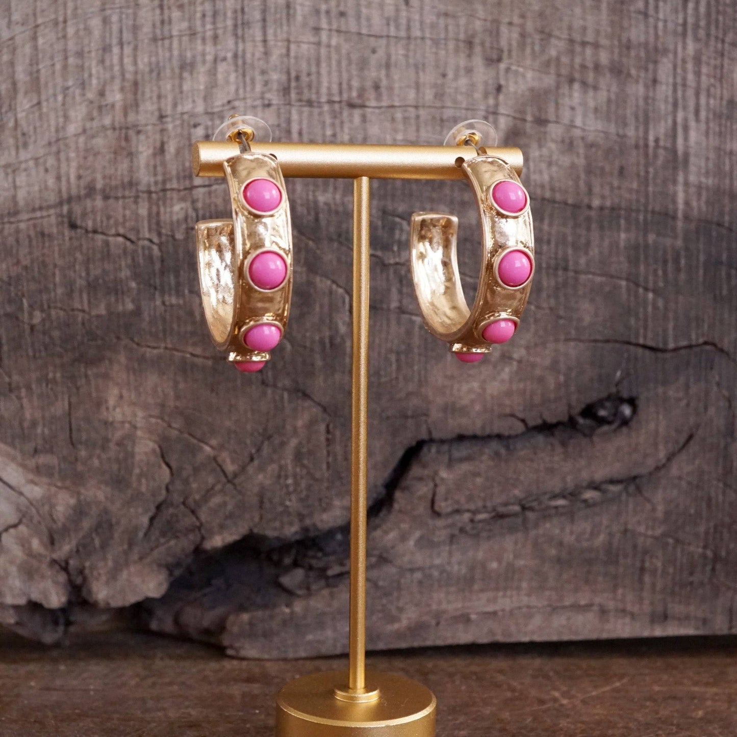 Jeweled Bubble Hoop Earrings – Colorful Acrylic Cabochons: Red