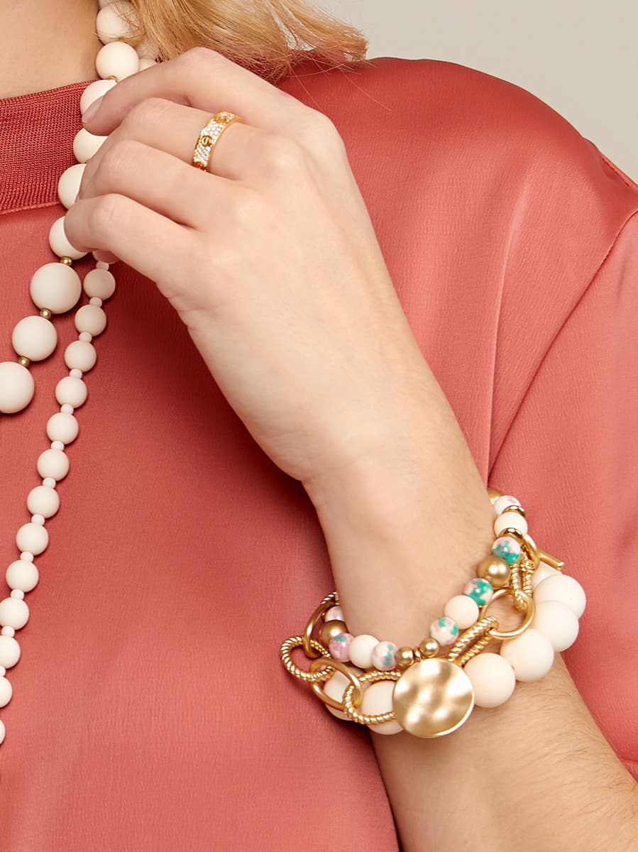 Chunky Matte Beaded Stretch Bracelet Jewelry: Red