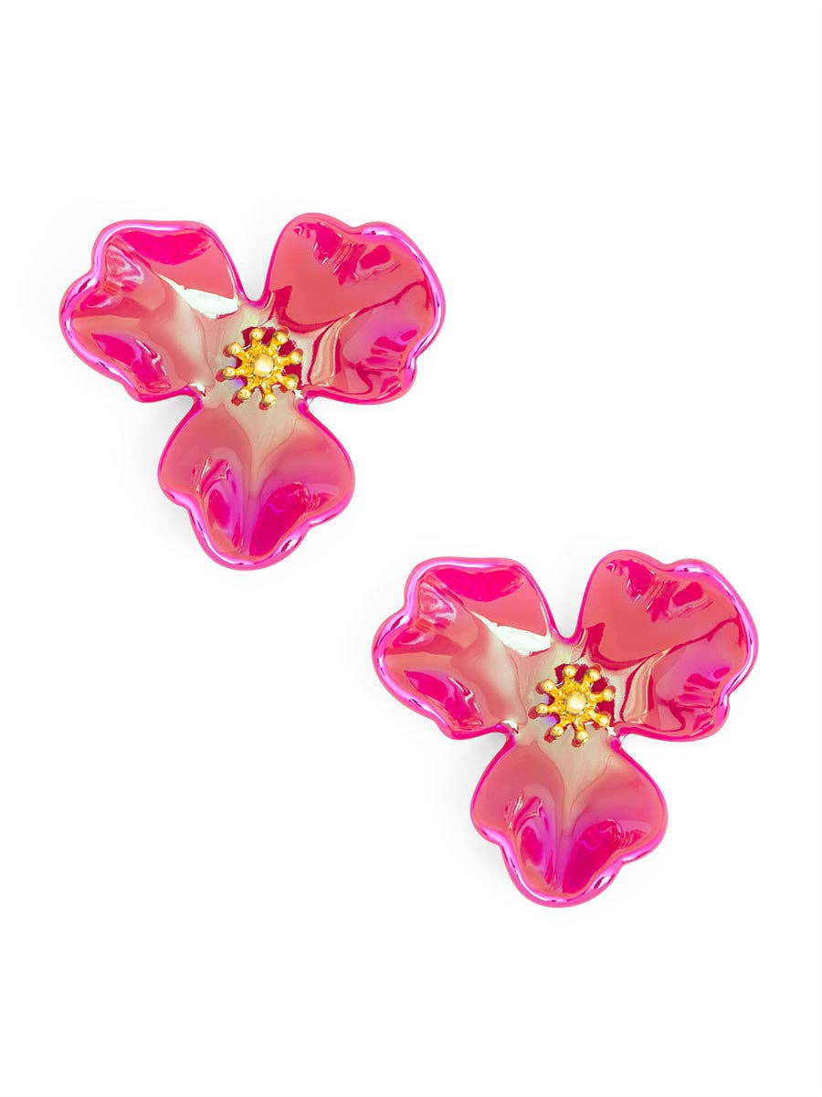 Iridescent Resin 3-Petal Stud Earring: H.PNK