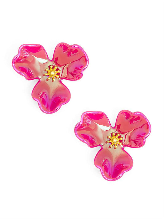 Iridescent Resin 3-Petal Stud Earring: H.PNK
