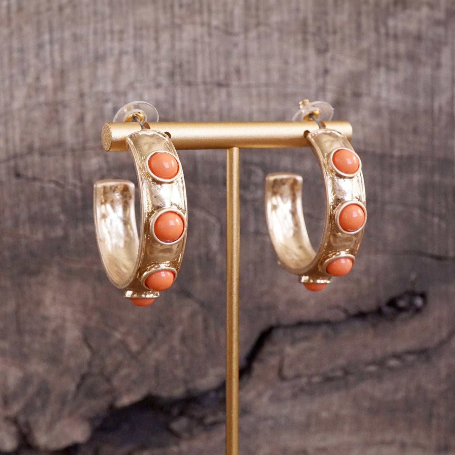 Jeweled Bubble Hoop Earrings – Colorful Acrylic Cabochons: Navy