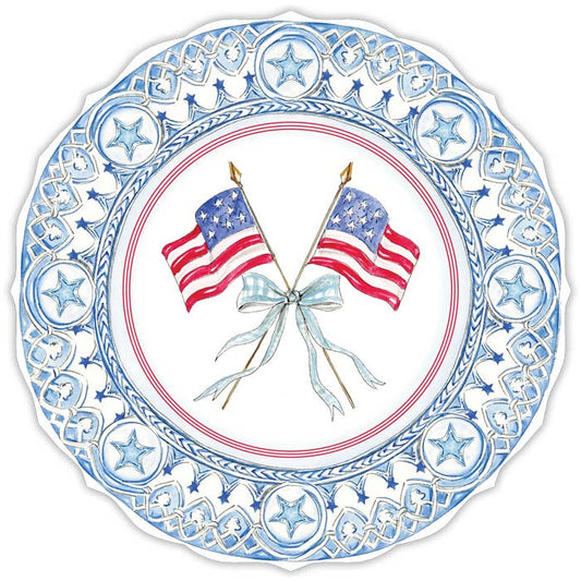 Patriotic Plate Light Blue Flags Bow Posh Die-Cut Placemat