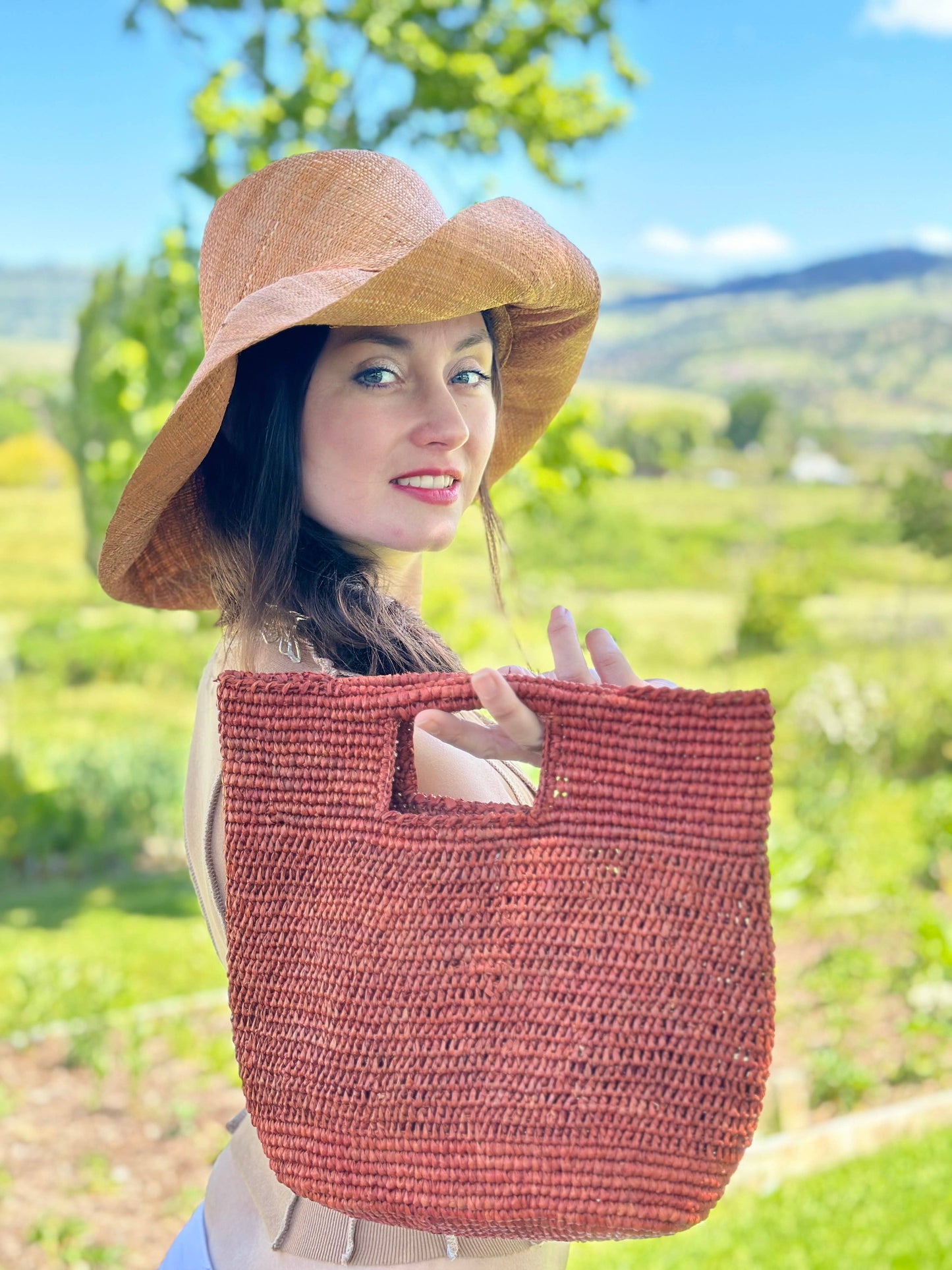 Mini ConCon Crochet Petite Straw Basket: Blush