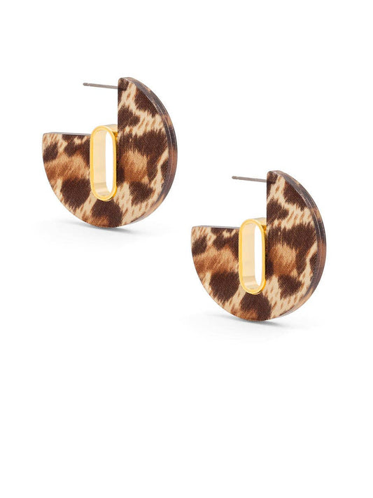 Leopard Print Flat Hoop Earring Jewelry: LEO.BRN