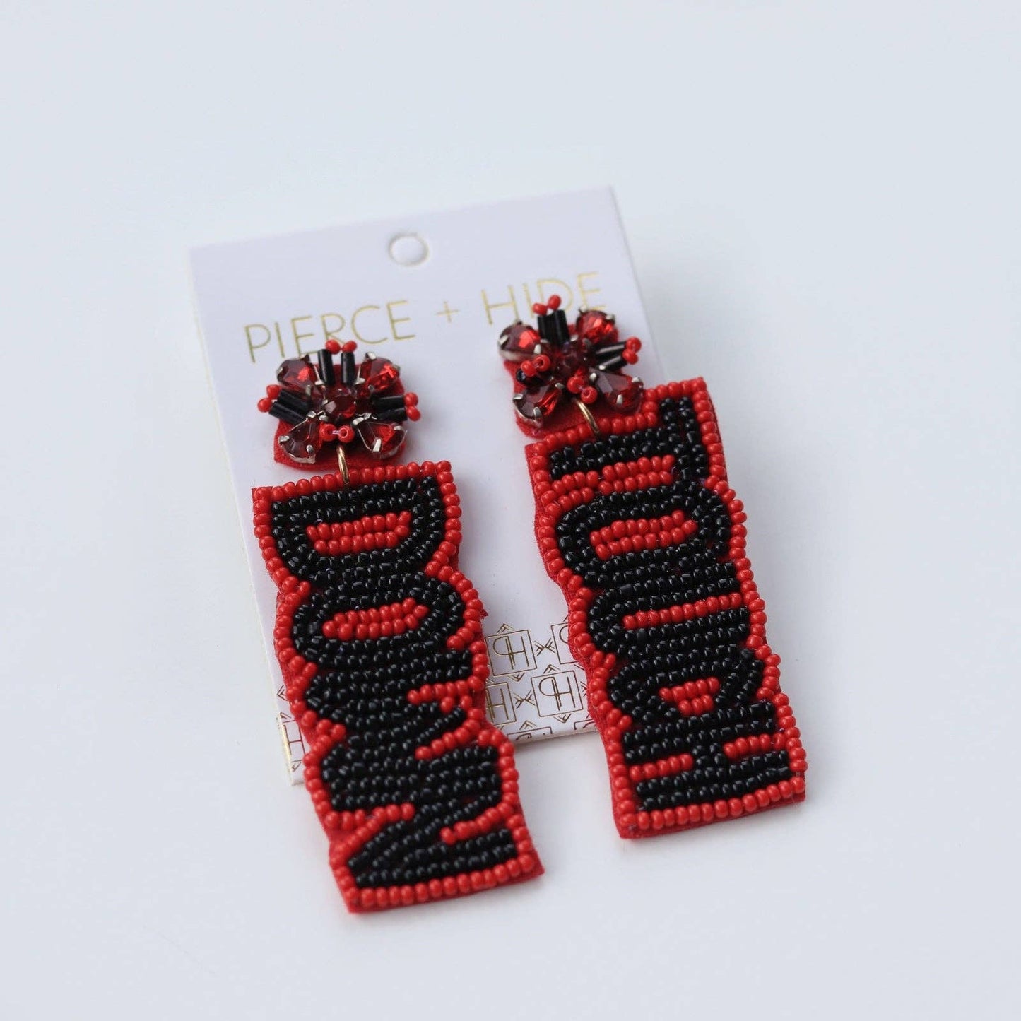 Custom Beaded Red/Black Touch Down Earrings | GAME DAY EARRINGS