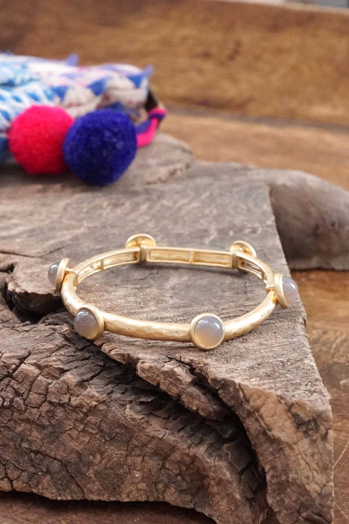 Jeweled Golden Bangle with semi precious stone dots: White