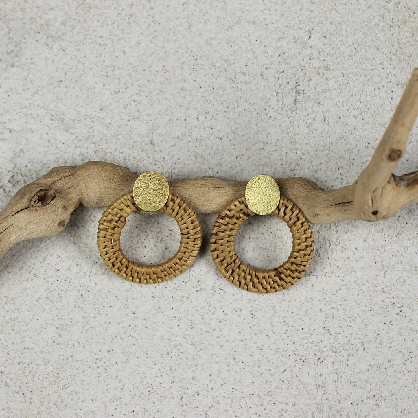 Biscayne Post Earring with Rattan Hoop