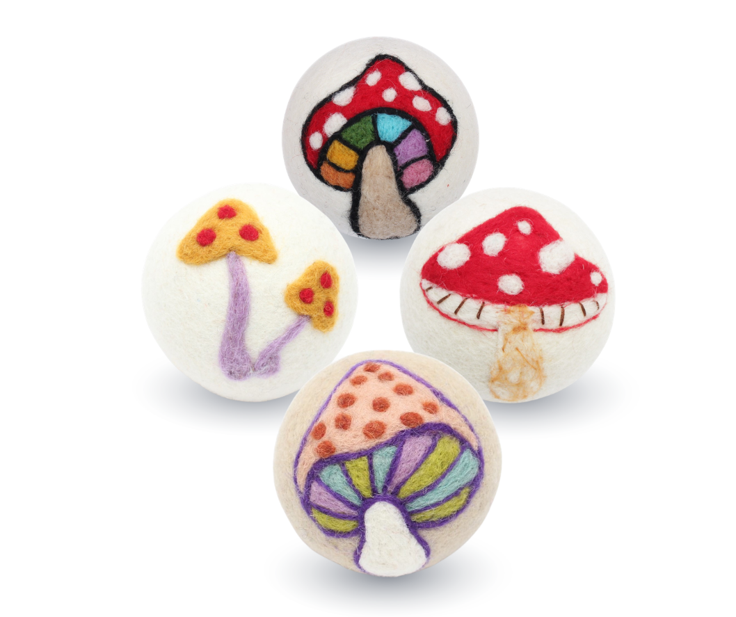 Mushrooms: Eco Wool Dryer Balls Fair Trade: Two Mushrooms