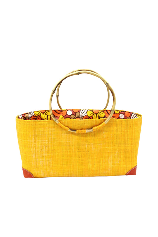 Bebe Straw Handbag with Bamboo Handles: Saffron